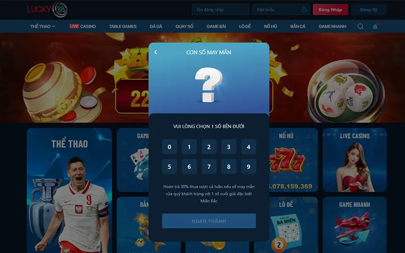 Xác nhận tài khoản LUCKY88 và chọn số hoàn trả 30% cực hấp dẫnXác nhận đăng ký LUCKY88